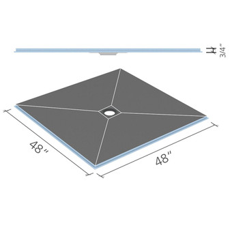 Wedi Fundo Ligno Curbless Shower Pan (Base) w/ Click and Seal Drain Unit - 48" x 48" x 3/4" Center Drain