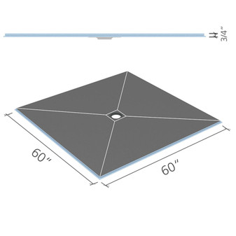 Wedi Fundo Ligno Curbless Shower Pan (Base) w/ Click and Seal Drain Unit - 60" x 60" x 3/4" Center Drain