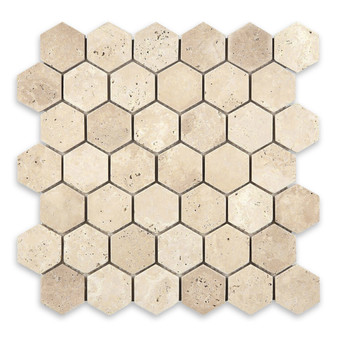 Ivory Premium Travertine 2″ Hexagon Tumbled