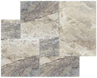 Silver Travertine Brushed & Chiseled & Unfilled Versailles Pattern (Sold in Bundles of 8 SF per Bundle)