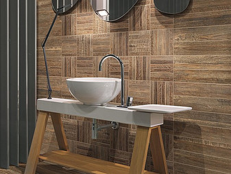 Sea Wood Brown Batik Mosaic 12"x12" Mesh Porcelain Tiles