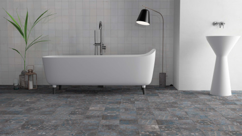 Mestizaje Chateau Graphite Antique Decor 7x7 and Zellige White 5x5 Gloss