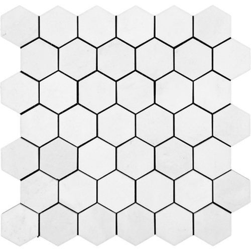 Thassos White Greek 2" Hexagon Honed Marble Mosaic Tile