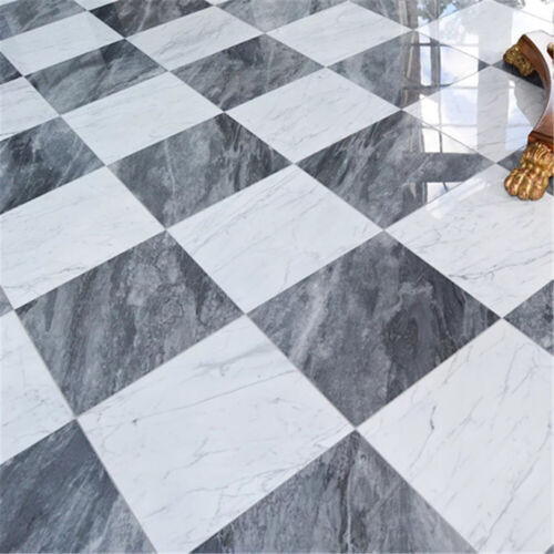 Bardiglio Nuvalto Gray Polished 12x12 & Carrara White Polished 12x12 Checkerboard Pattern Marble Floor Tile