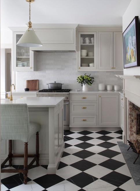 Ocean White Honed 12x12 & Nero Marquina Honed 12x12 Checkerboard Marble Tiles