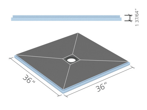 Wedi Fundo Primo Base (Center Drain) 36 in. x 36in. 1 piece US9100001