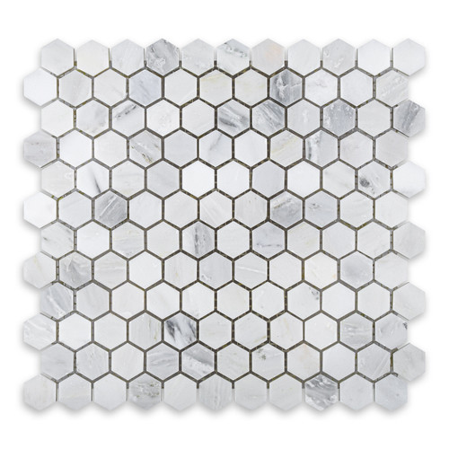 Ocean White Marble Hexagon 1″ Honed/ Polished