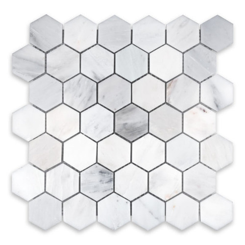 Ocean White Marble Hexagon 2″ Honed/ Polished
