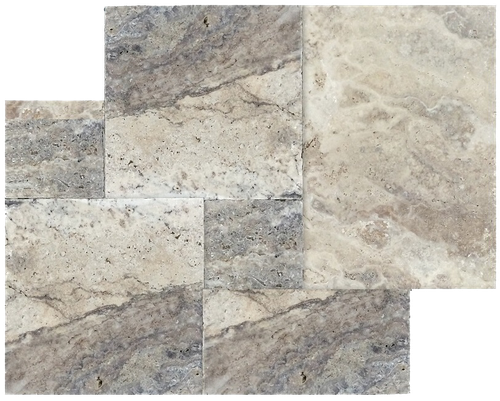 Silver Travertine Brushed & Chiseled & Unfilled Versailles Pattern (Sold in Bundles of 8 SF per Bundle)