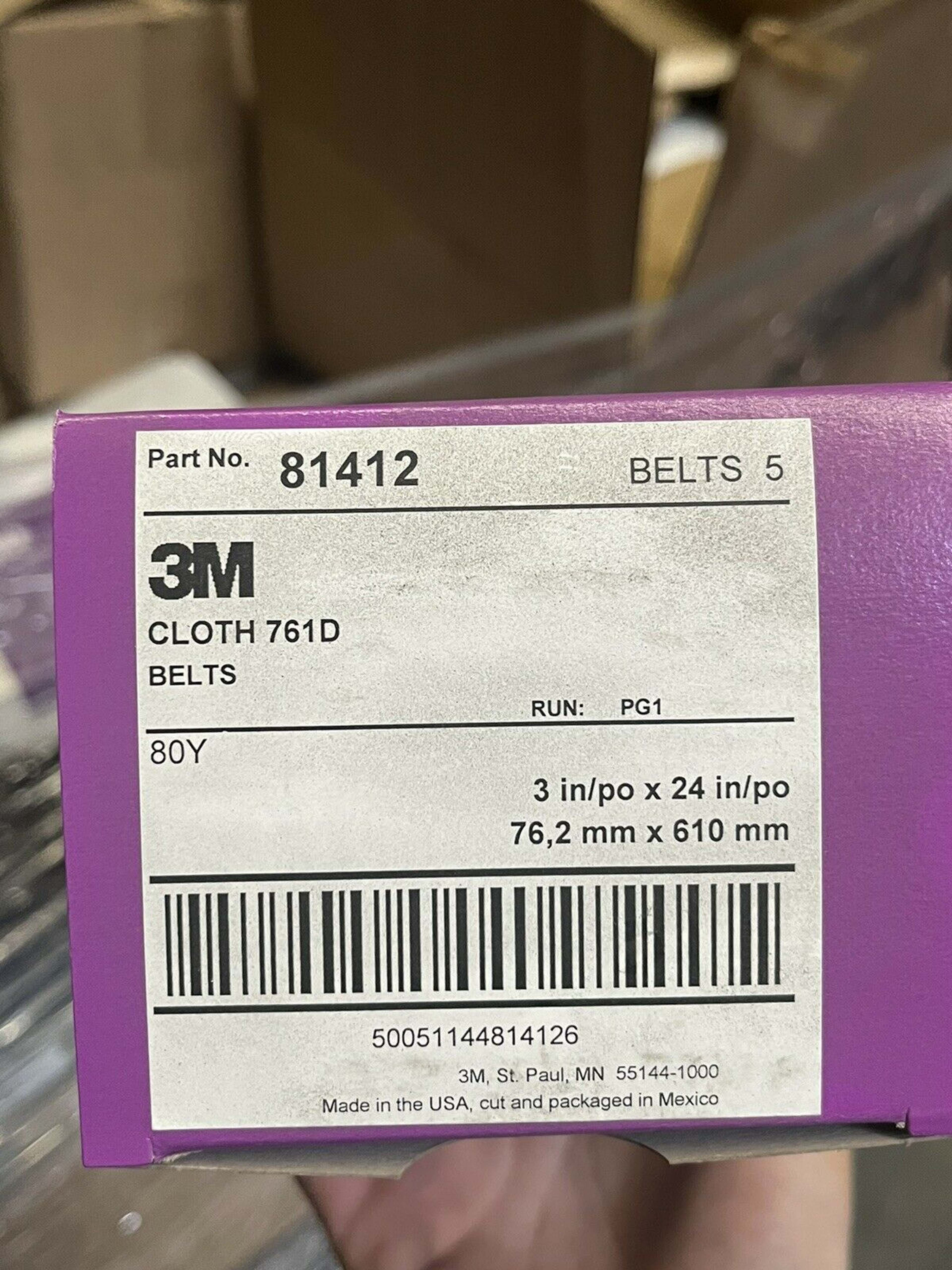 3M Cloth 761D Belts 80Y 3" W x 24" L - 81412 Purple (5 Pack)