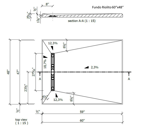 Wedi Fundo Riolito® Neo Shower Base 48 in. x 60 in. 4 Sided Slope 075100012