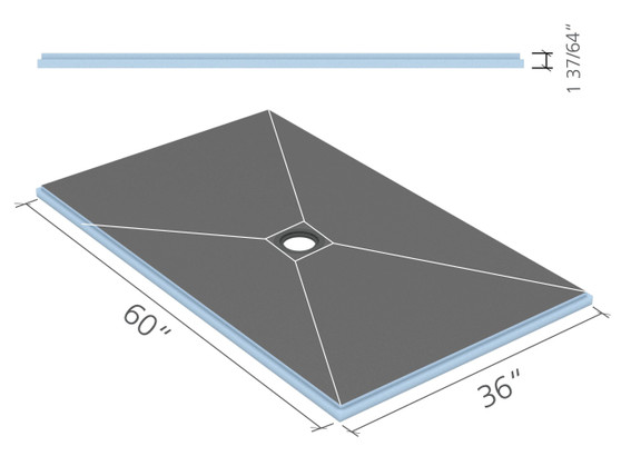 Wedi Fundo Primo Base (Center Drain) 36 in. x 60 in. 1 piece US9100004