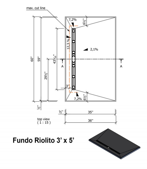 Wedi Fundo Riolito Neo Shower Base & Drain Assembly - 36" x 60" x 2-3/8" (four way slope) (075100016)