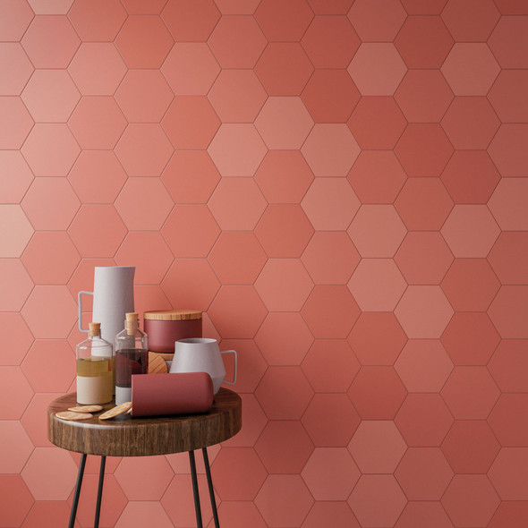 SIX HEXA CORAL 5.5”X6.3” PORCELAIN HEXAGON TILES