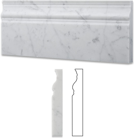 Carrara White 4" X 12" Marble Polished Baseboard Molding