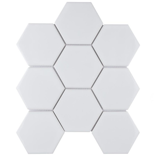 Alameda White Satin Finish 4" Hexagon Mosaic