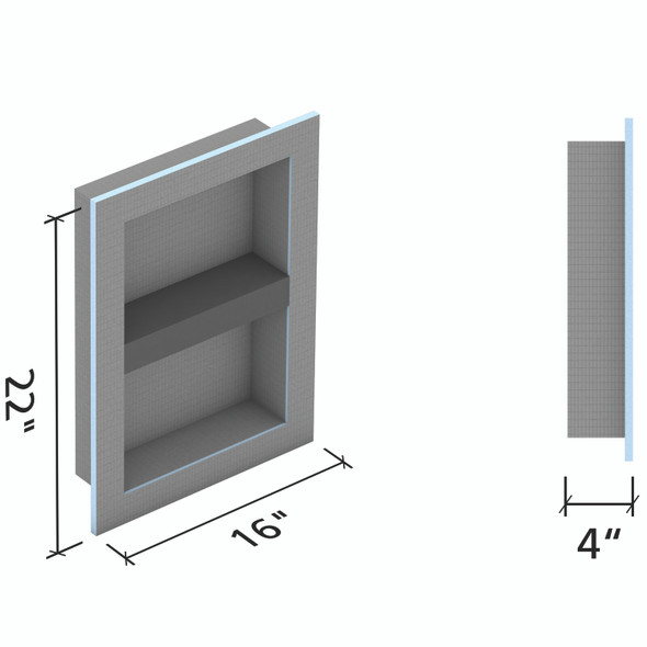 wedi Shower Niche 16" x 22"
16 in. × 22 in. x 4 in. exterior | 12 in. x 18 in. x 3 1/2 in. | interior incl. removable shelf
1 pc
US3000007