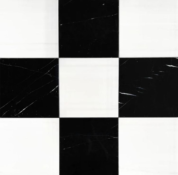 Bianco Dolomite Polished 12"x12" & Nero Marquina Polished 12"x12" Checkerboard Marble Tiles