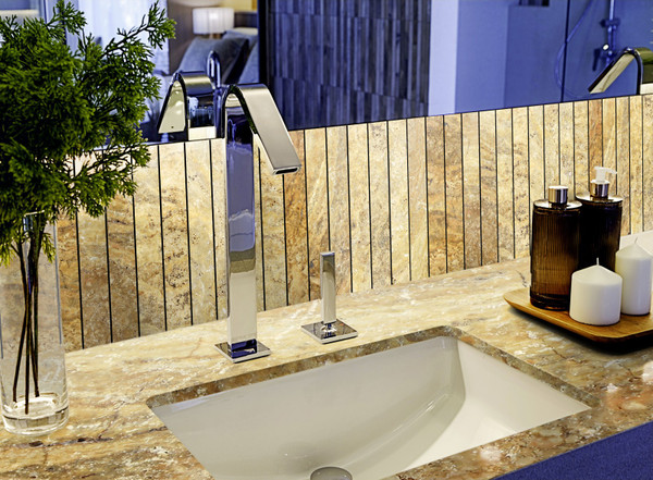 Volcano Extra Honed & Filled Straight Stack 2"x12" Travertine Mosaic on 12"x12" Mesh