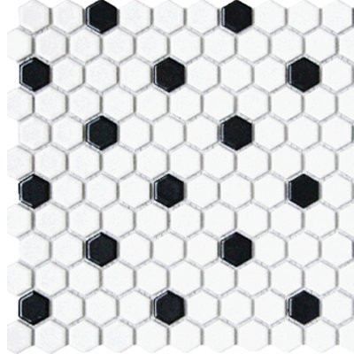 Alameda White Matte Hexagon with Black Dot Mosaic 12x12