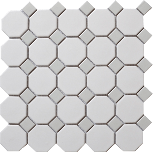 Alameda White Octagon with Gray Dot Mosaic 12"x12"