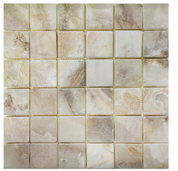 Green Onyx Tumbled 2"x2" Mosaic Tiles 12"x12" Mesh