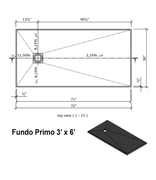 Wedi Shower Kit - Primo 36 in. x 72 in. Off Set Drain US2000008