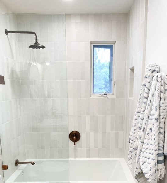 Fathom White Matte 2.5"x10" Ceramic Wall Tile on Tub Surround