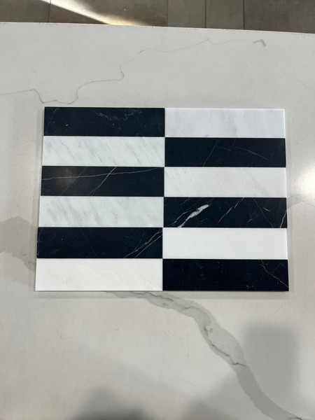 Nero Marquina Honed 2x8 & Ocean White Honed 2x8 Checkerboard