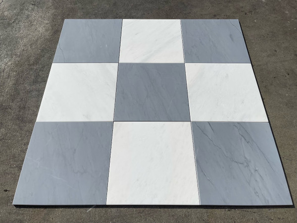 Italian Bardiglio Imperiale Honed 12x12 & Ocean White Honed 12x12 Checkerboard Pattern