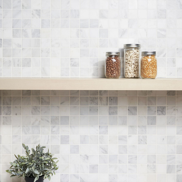 Ocean White Honed 2"x2" Square Mosaics 12x12 Mesh