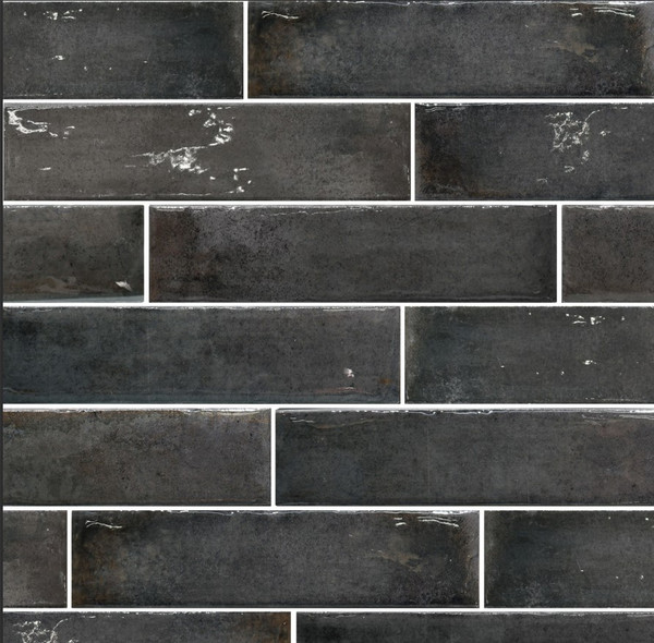 Memory Black 2 1/2" x10” Gloss Porcelain Tiles