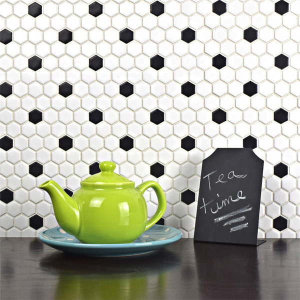Alameda White 1" Hexagon With Black Dot Mosaic *Now In Stock!
