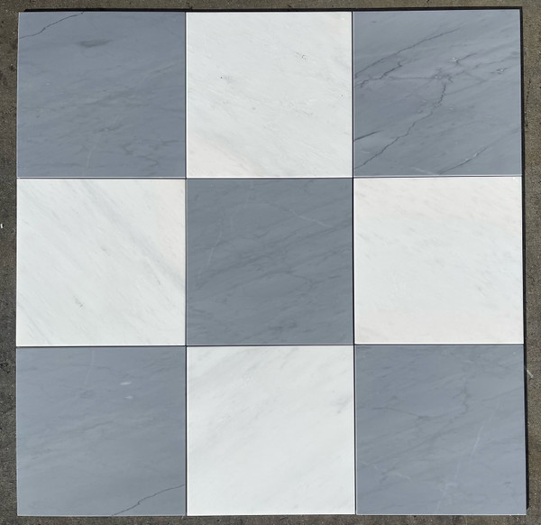 Ocean White Honed 18"x18" & Italian Bardiglio Imperiale Honed 18"x18" Checkerboard