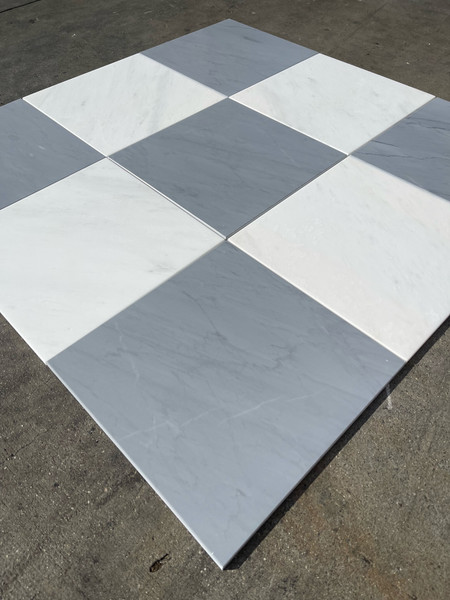 Ocean White Honed 18"x18" & Italian Bardiglio Imperiale Honed 18"x18" Checkerboard