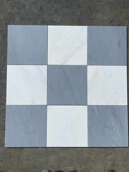 Ocean White Honed 18"x18" & Italian Bardiglio Imperiale Honed 18"x18" Checkerboard