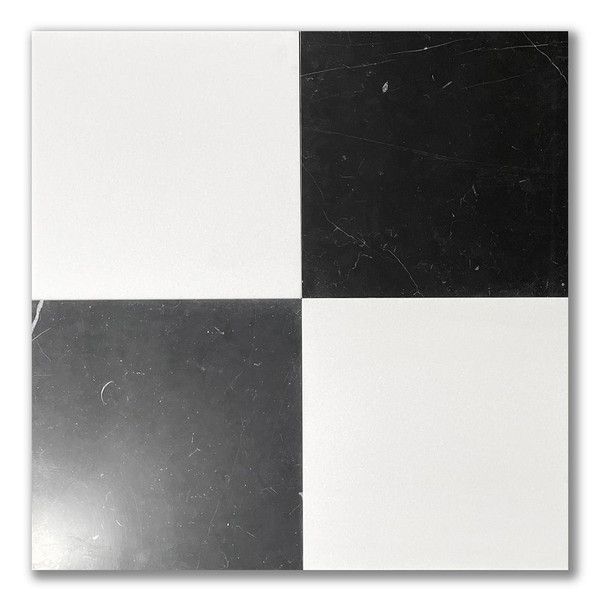 Thassos White Greek Marble Polished 12"x12" & Nero Marquina Polished 12"x12" Checkerboard Marble Tile