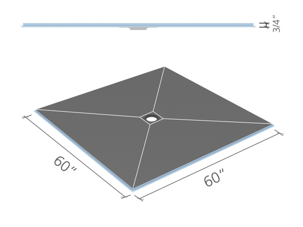 Wedi Fundo Ligno Base (Center Drain) 60 in. x 60 in. 1 pc US9200005