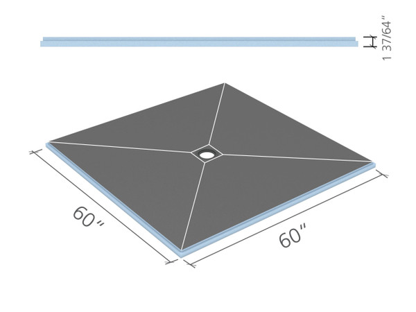 Wedi Fundo Primo Base (Center Drain) 60 in. x 60 in. 1 piece US9100011