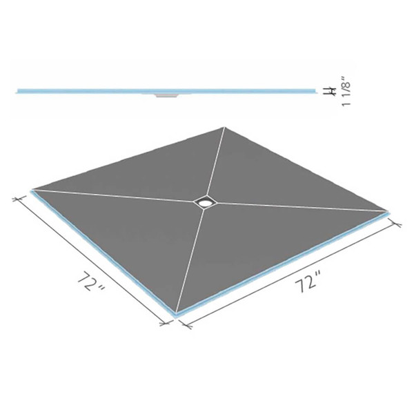 Wedi Fundo Ligno Curbless Shower Pan (Base) w/ Click and Seal Drain Unit - 72" x 72" x 1-1/8" Center Drain