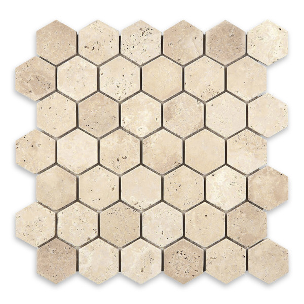 Ivory Premium Travertine 2″ Hexagon Tumbled