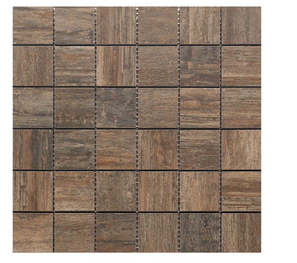 Sea Wood Brown 2"x2" Square Mosaic 12"x12" Mesh Porcelain Tiles