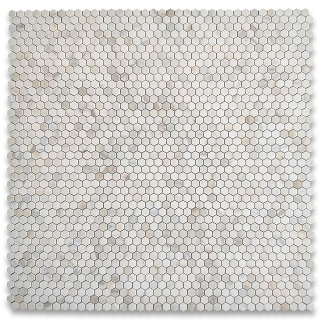 Calacatta Gold Marble 1 inch Hexagon Mosaic Tile Honed