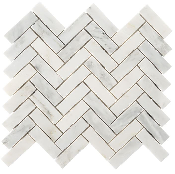 Ocean White Honed 1"x3" Herringbone Marble Mosaic 12"x12"