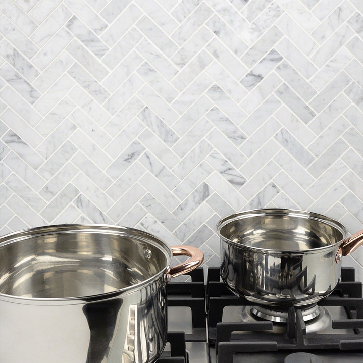 Carrara Honed 1"x3" Herringbone Mosaic