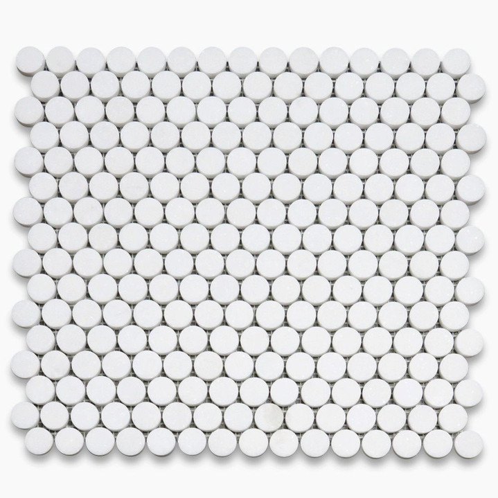 Thassos White Marble 3/4 inch Penny Round Mosaic Tile Honed
