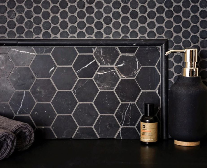 Nero Marquina Honed 2" Hexagon Marble Mosaics 12"x12"