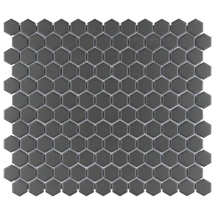 Alameda Black Unglazed 1" Hexagon Mosaics