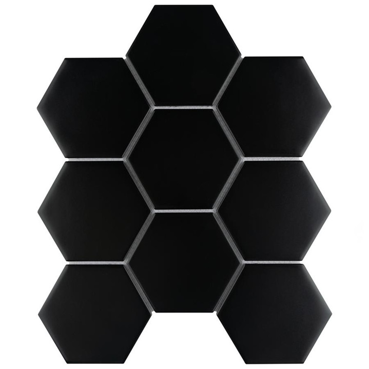 Alameda Black Satin Finish 4" Hexagon Mosaic