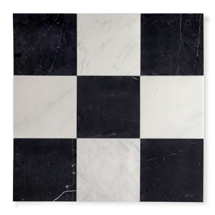 Carrara & Nero Marquina Marble – Honed – 12″x12″ Checkerboard